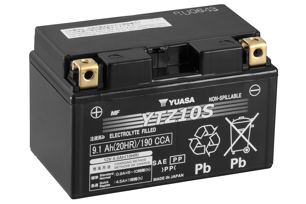 Yuasa YTZ10S front view showing compact casing and ready-to-install benefit
