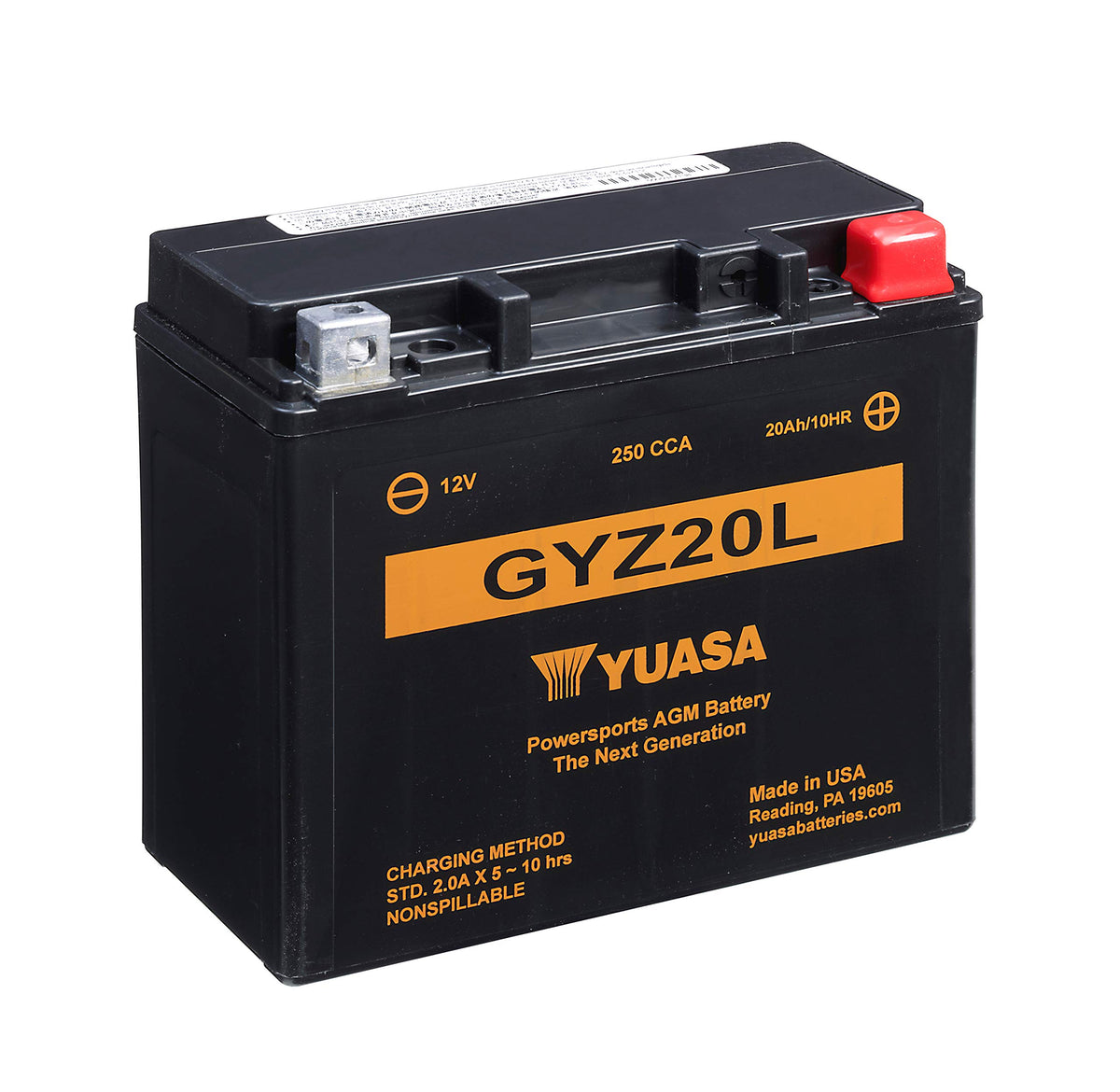 Yuasa GYZ20L front label showing model and factory‑activated benefit