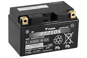 Yuasa YTZ10S terminal close-up showing connectors and corrosion-resistant finish