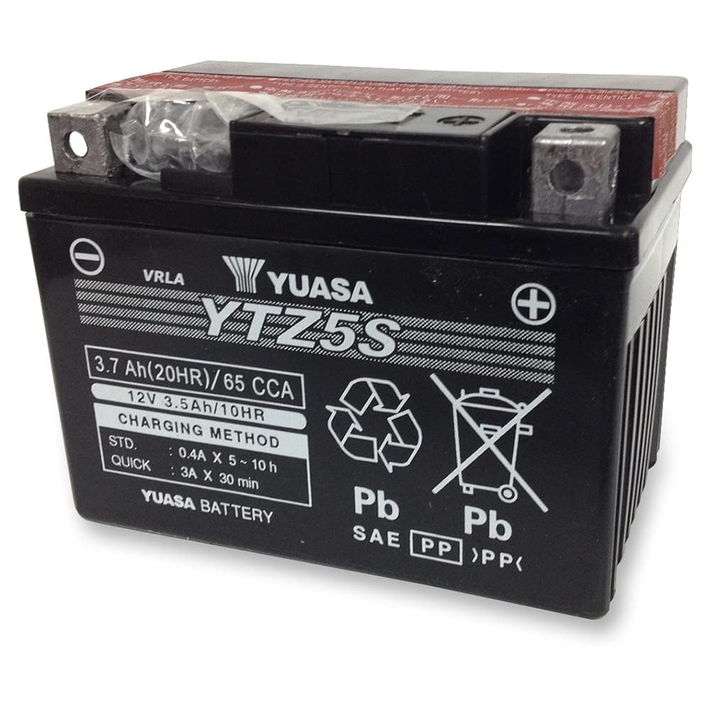 Yuasa top terminals close-up displaying polarity and secure connection benefit