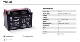 Yuasa YTX9-BS acid pack bottle and battery ready-for-activation benefit