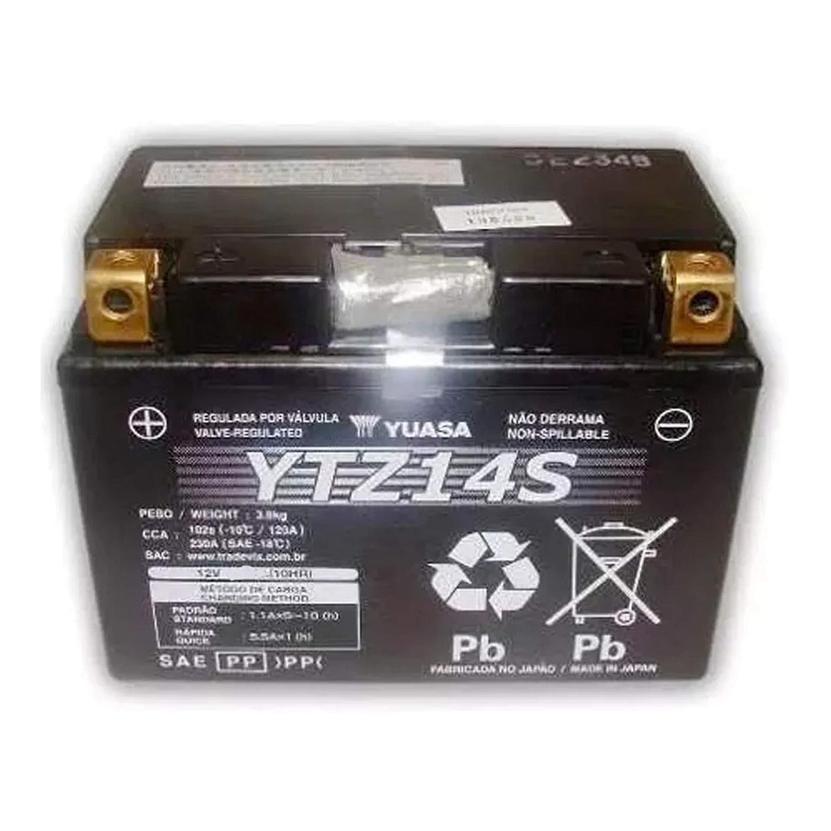 Yuasa YTZ14S top terminals visible for quick installation and secure connection