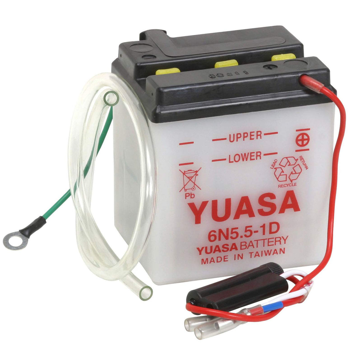 Yuasa YUAM2655B front view showing terminals and compact case, highlighting reliable cranking power