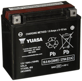 Yuasa YUAM320BS front view showing label and compact size benefit