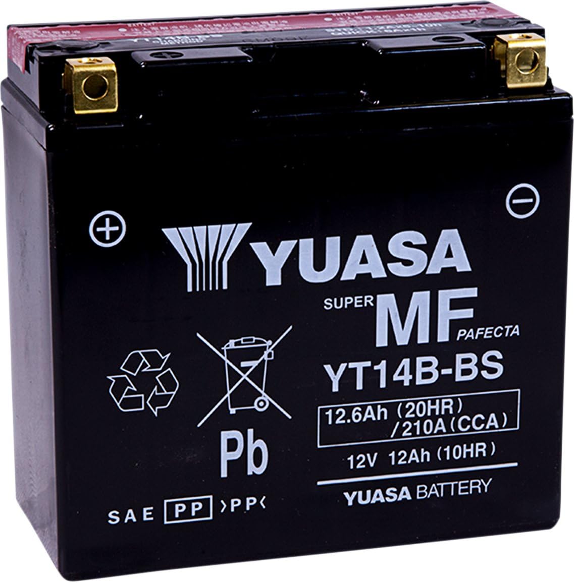 Yuasa YUAM624B4 front view showing label and compact size for reliable starts