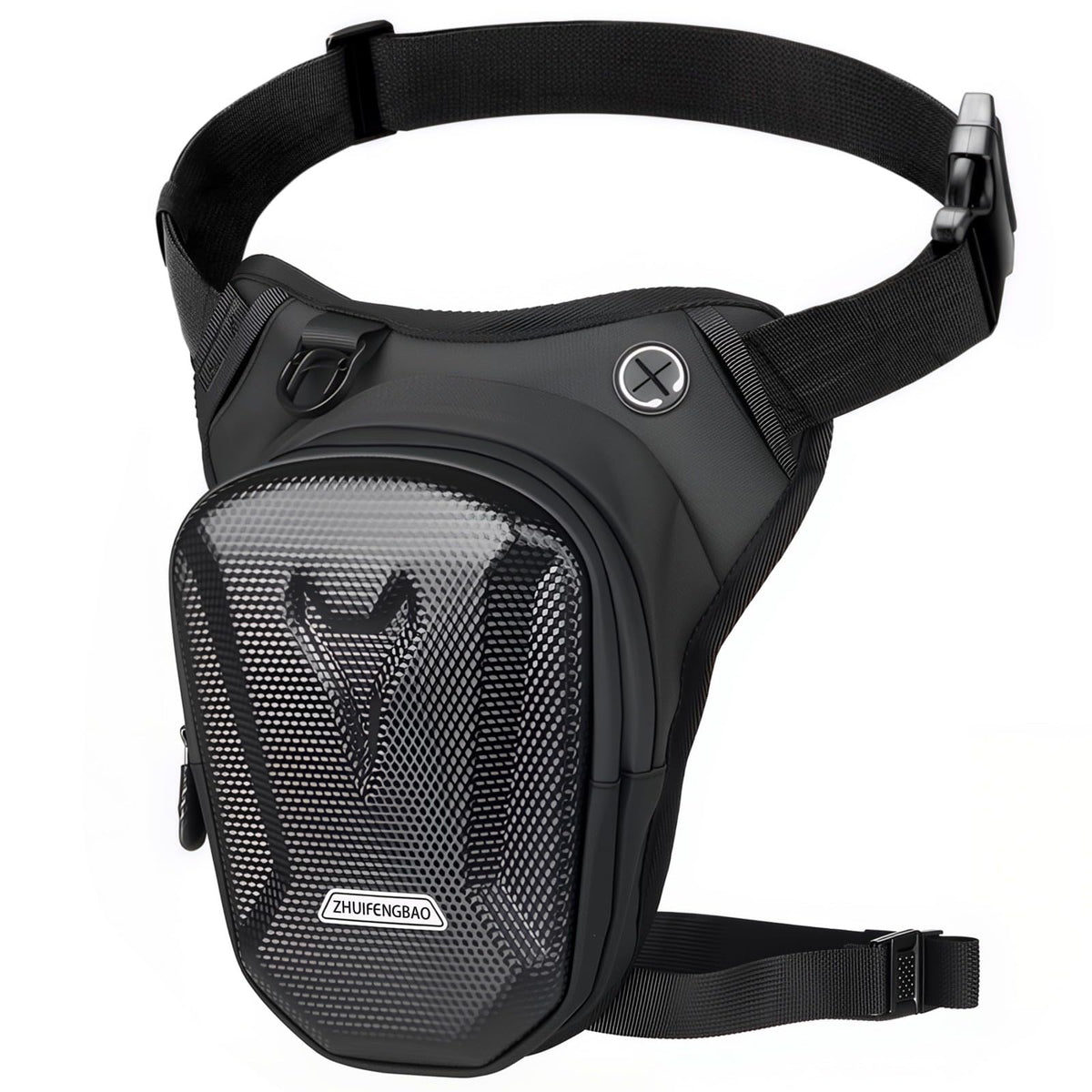 yucenbra front view leg bag showing compact profile and secure closure