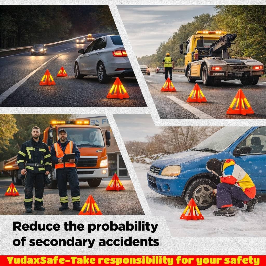 Yudaxsafe assembled triangle displayed to show visible hazard shape that alerts drivers