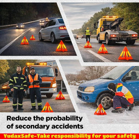 Yudaxsafe assembled triangle displayed to show visible hazard shape that alerts drivers