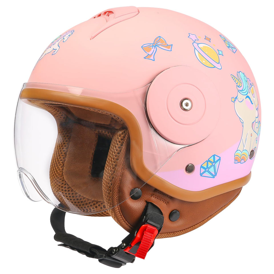 YUDJYQM front view pink helmet showing full coverage and playful design for safer rides