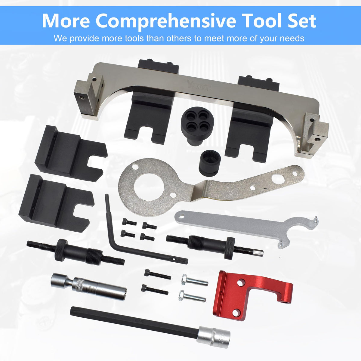 Yuesstloo camshaft locking tool close-up demonstrating secure alignment