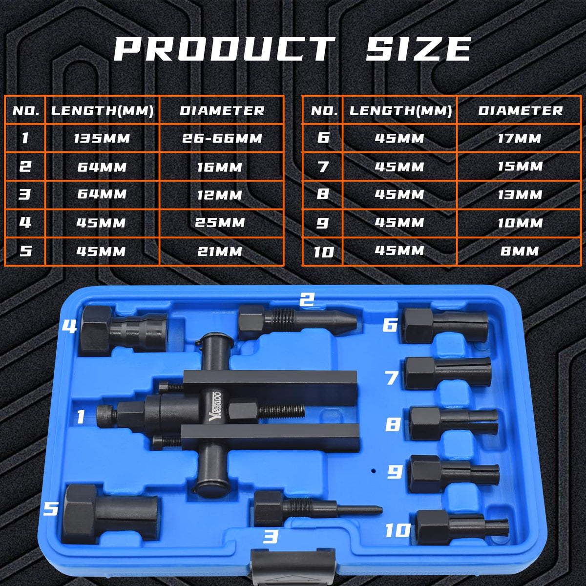 Yuesstloo laid-out collets showing 8–25mm range, ensuring size compatibility