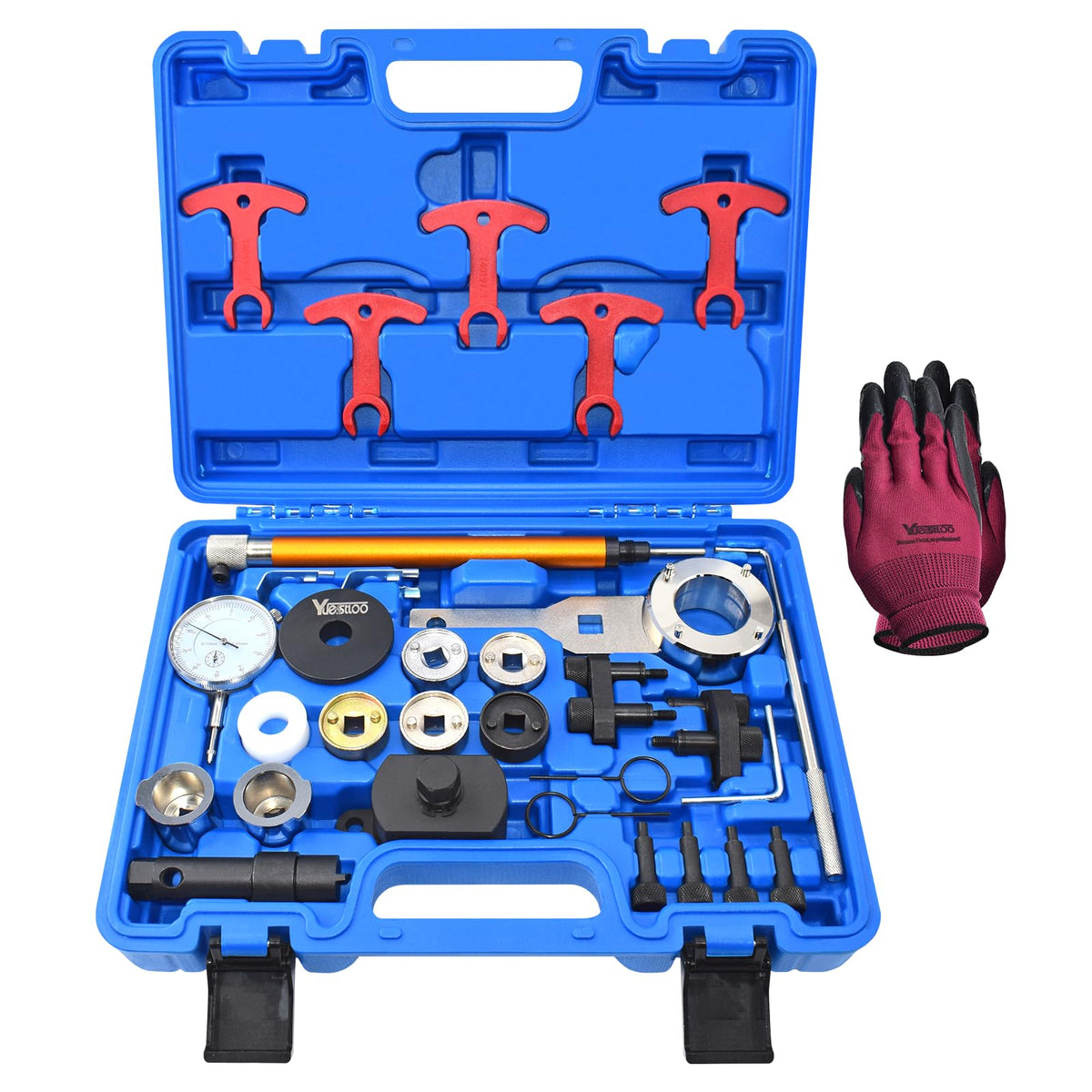 Yuesstloo front case open showing organized 31-piece kit for quick selection