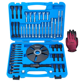 Yuesstloo front view of 59-piece puller kit showing organized components and gloves for quick setup