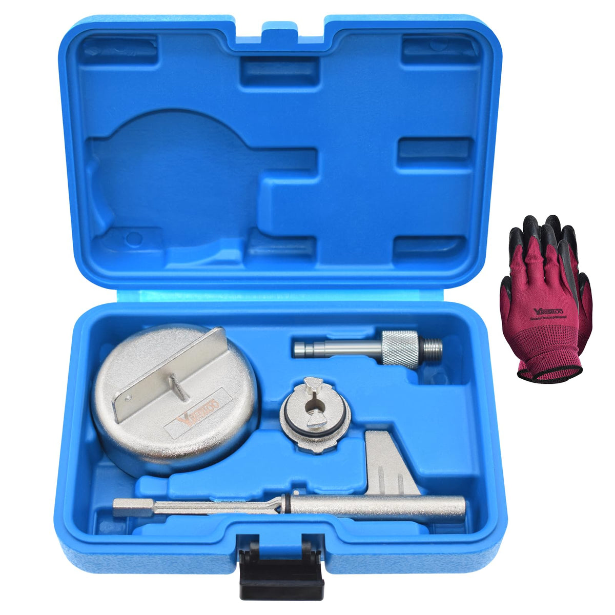 Yuesstloo front of kit showing organized metal tools and case for efficient service
