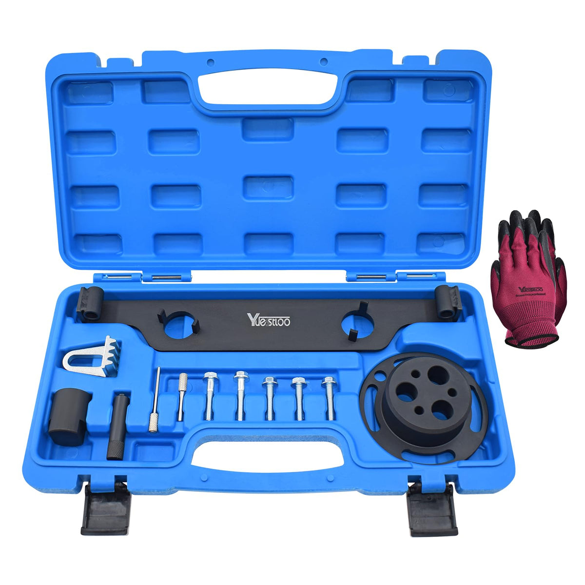 Yuesstloo front packaging showing complete timing tool kit and case for easy storage