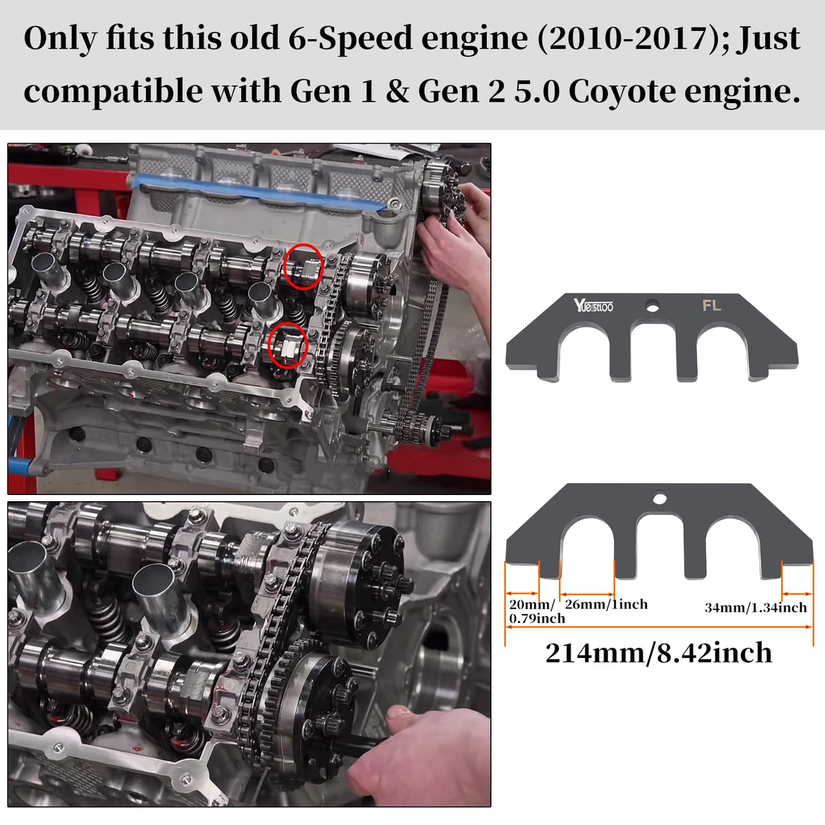 Yuesstloo tool installed on Ford engine showing correct alignment to prevent timing errors