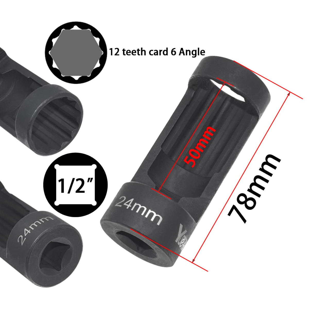 Yuesstloo socket set laid flat showing six metric sizes and spreaders for quick selection