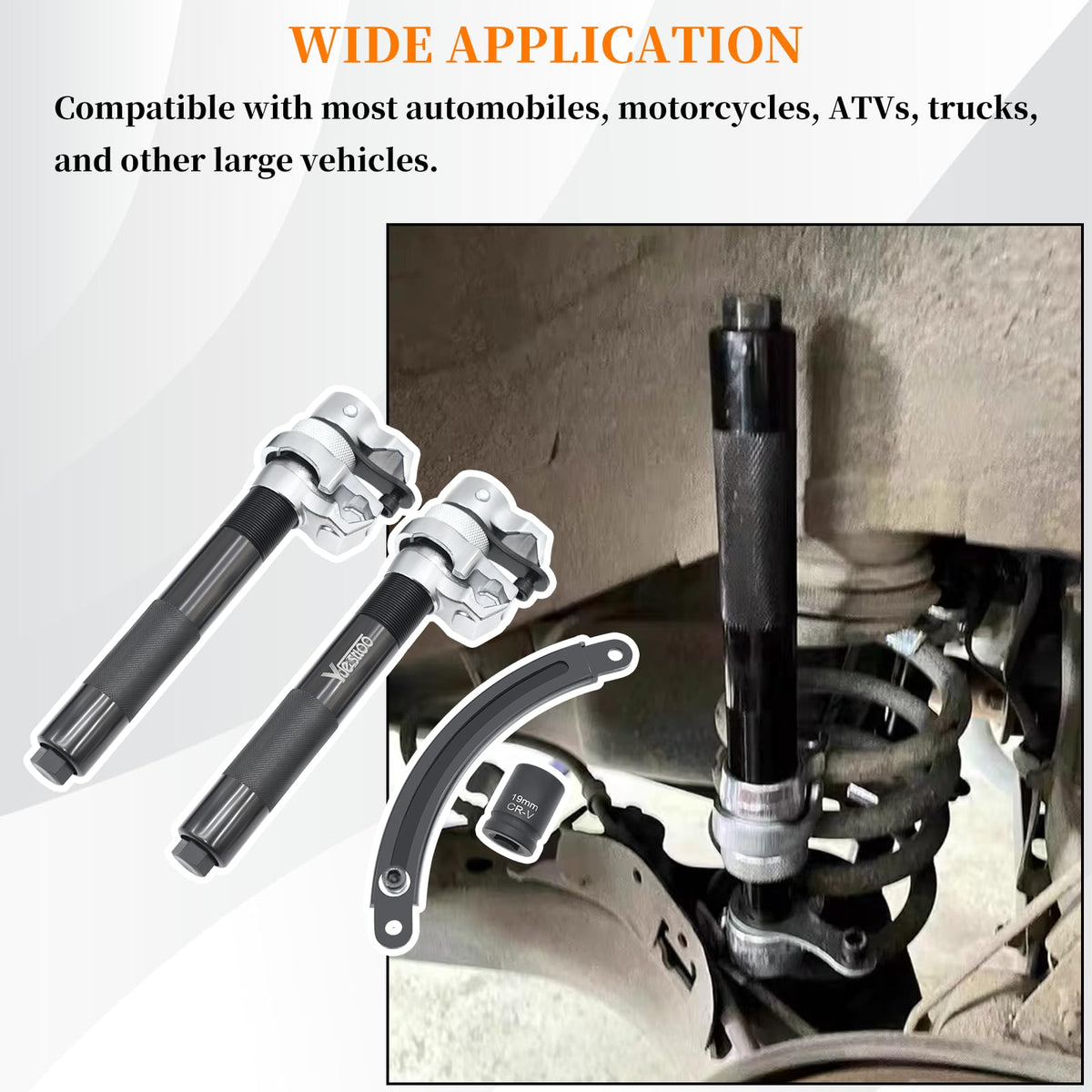 Yuesstloo tool compressing a car strut demonstrating secure operation