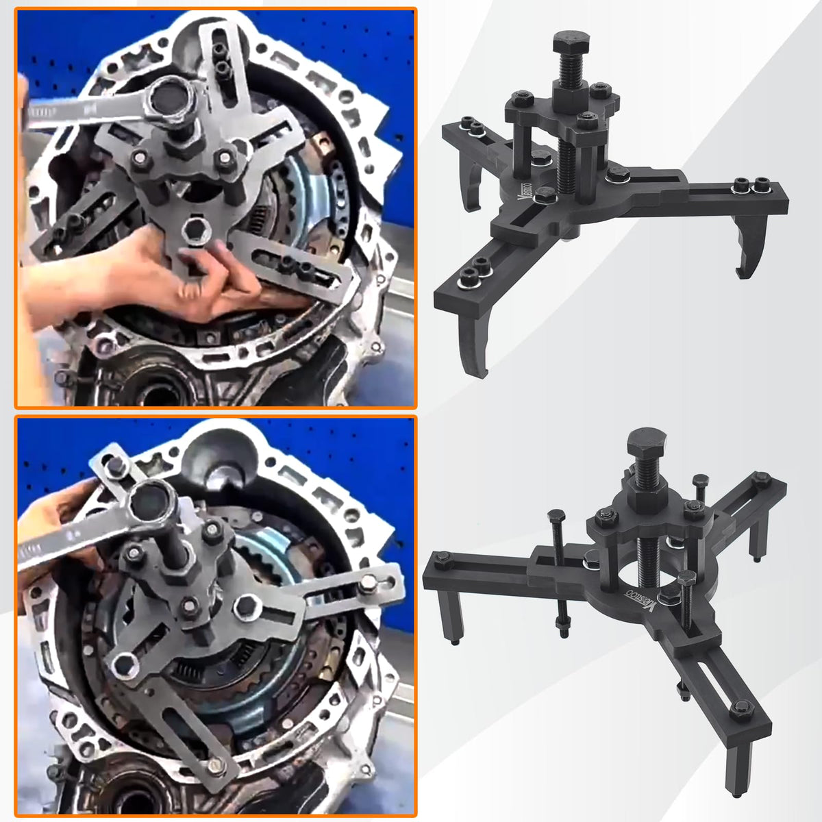Yuesstloo tool installed on a clutch assembly for controlled extraction
