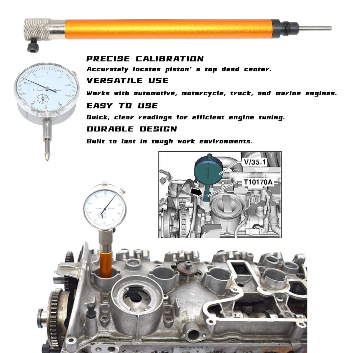 Yuesstloo tool in use on engine demonstrating correct cam/crank locking benefit