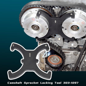 Yuesstloo tool in use on a Ford camshaft demonstrating secure hold and safer timing work