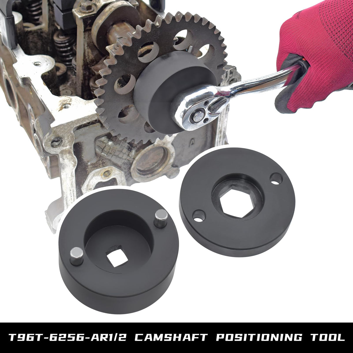 Yuesstloo tools in use on Ford engine demonstrating reliable alignment during repairs