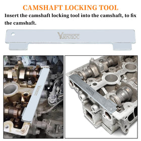 Yuesstloo tools in vehicle use held on engine to improve timing accuracy during service