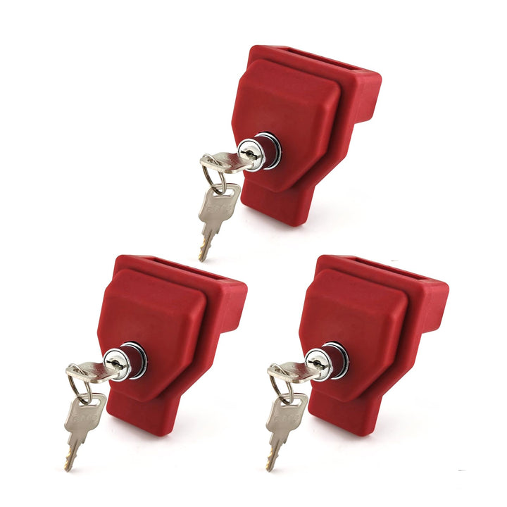 Yujanery front pack showing three plastic glad hand locks and matching keys for security