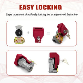 Yujanery lock installed on a trailer glad hand to prevent accidental disconnects