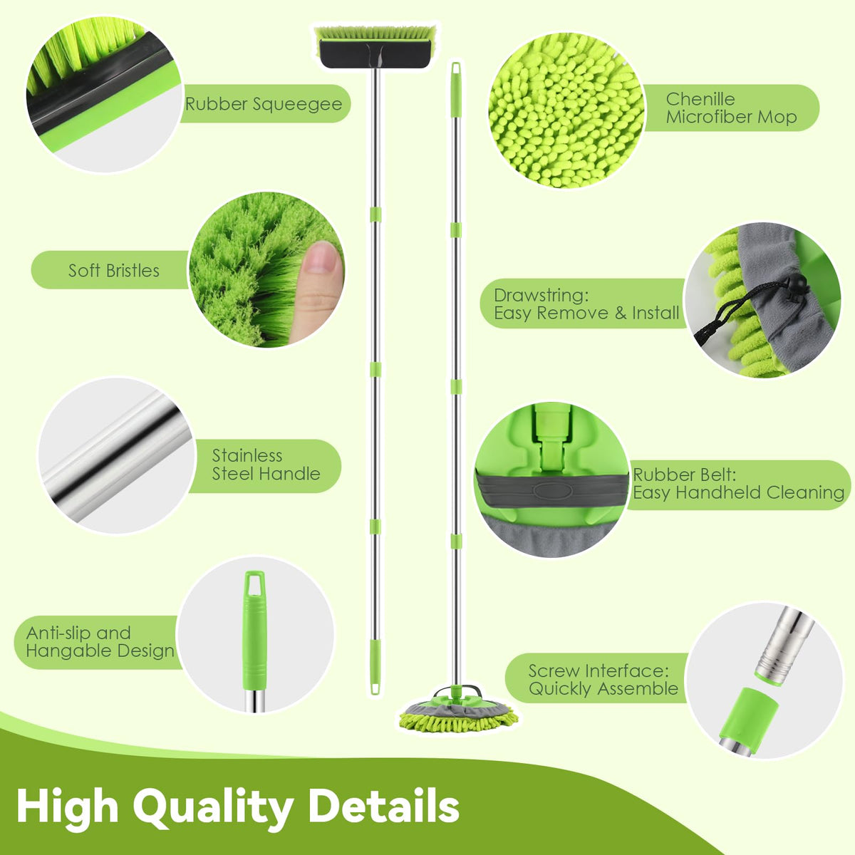 YUJOIBAN assembled 62-inch handle reaching RV rooftop enabling safer overhead cleaning