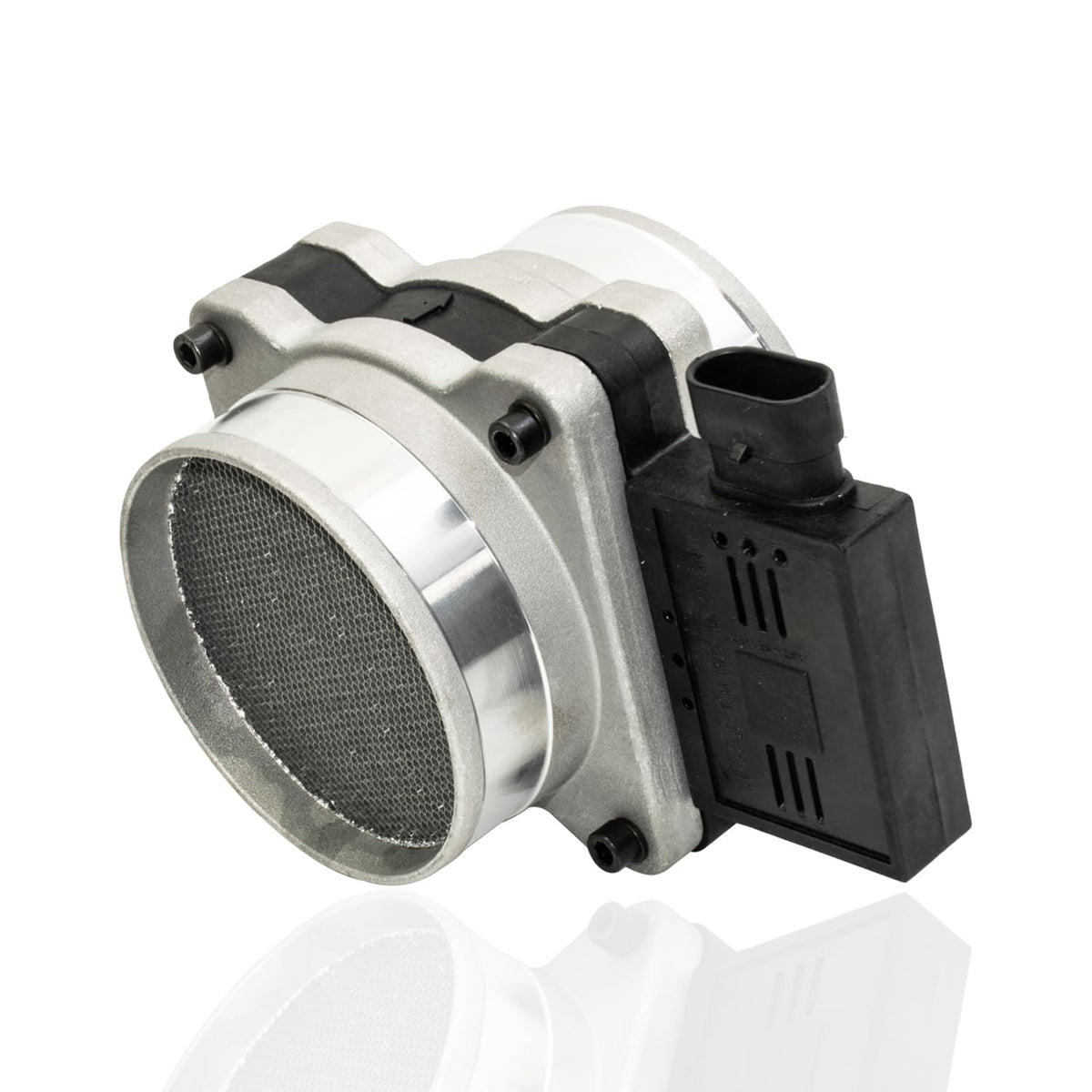 Yukrotor MAF sensor front view showing housing and mounting alignment benefit accurate fit