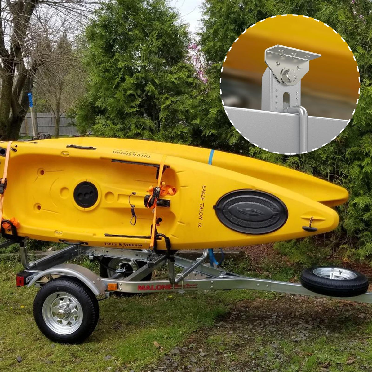 Yuleimy bracket mounted on trailer bunk showing secure boat support benefit