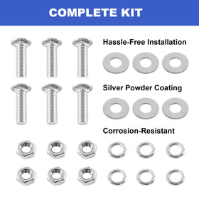 Yuleimy hardware and bolts laid out showing included mounting pieces for quick bolt-on fit