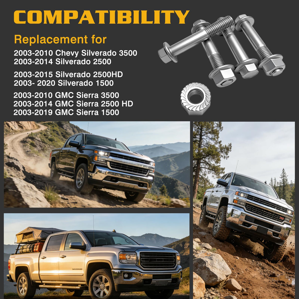 YunGlee bolt installed on Silverado rear shock demonstrating secure mounting benefit