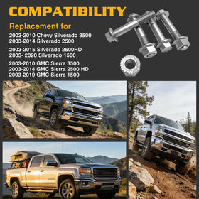 YunGlee bolt installed on Silverado rear shock demonstrating secure mounting benefit