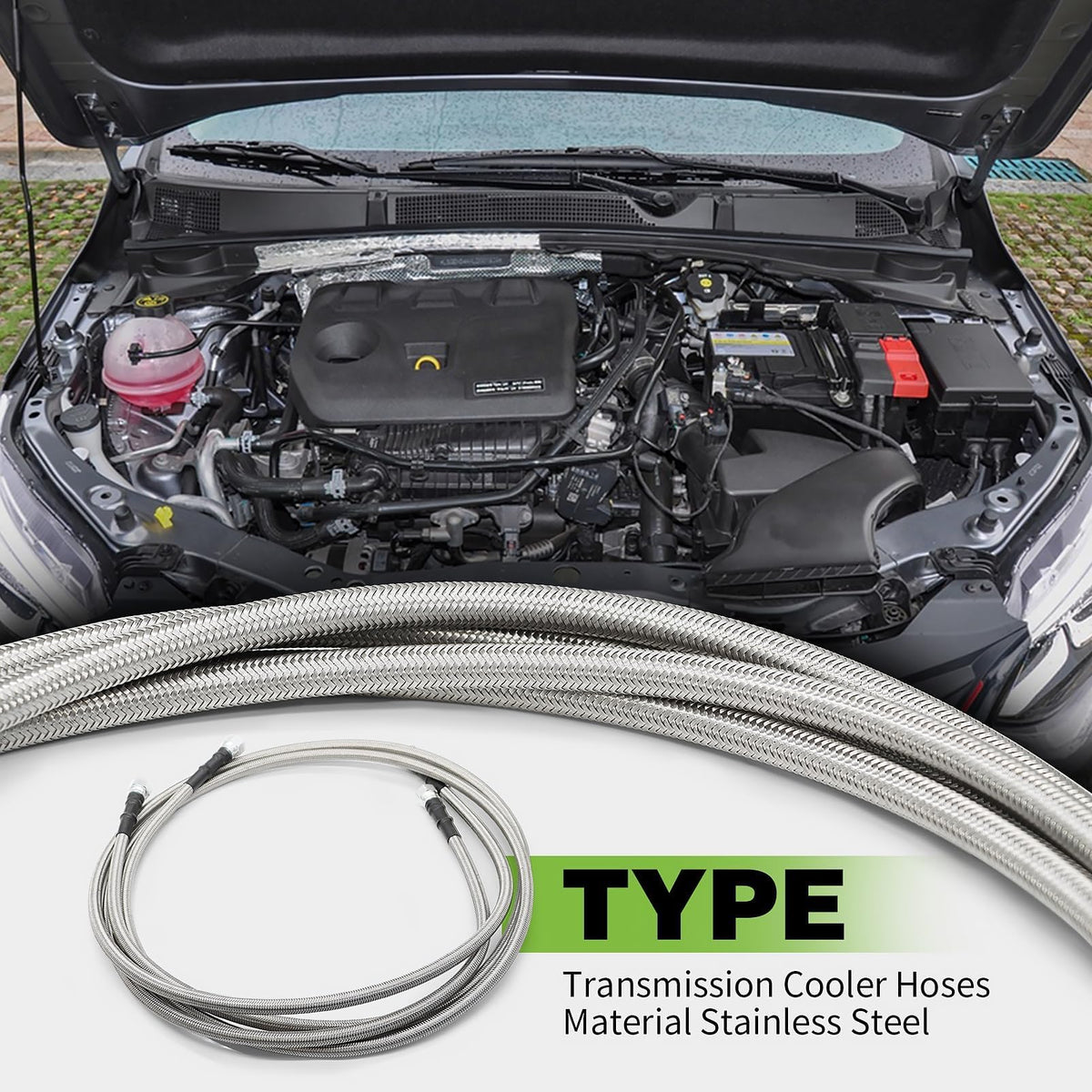 Yunnergo hose installed in engine bay demonstrating flexible routing for tight spaces