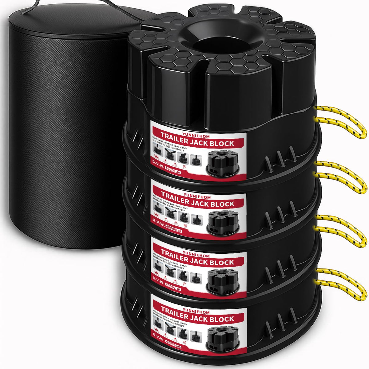 YUNNIEHOM front packaging showing block set and bag for organized storage