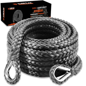 YUNPEAK front view of packaged 50ft winch rope extension showing length and labeling benefit