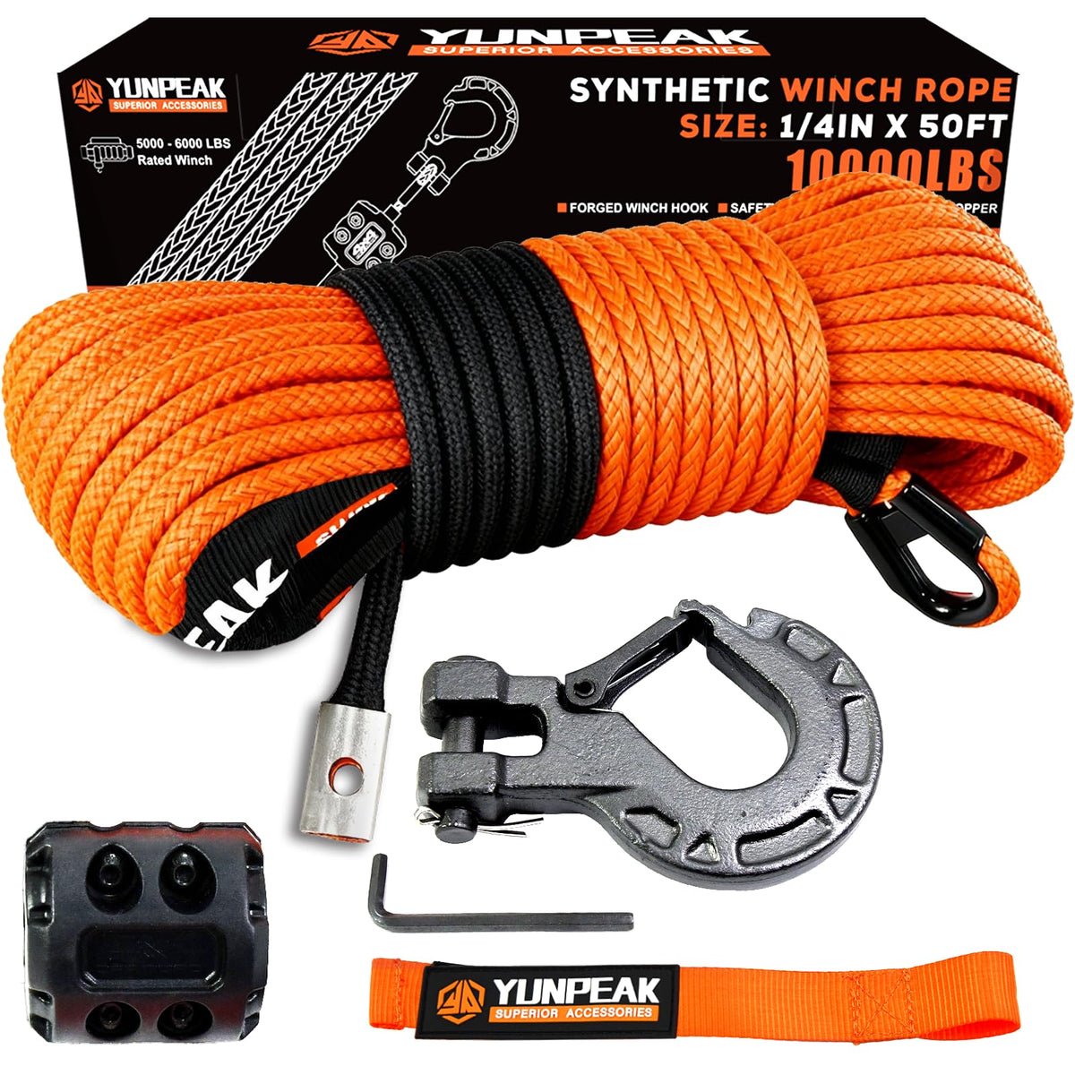 YUNPEAK front packaging shot showing full winch rope kit and kit contents for quick identification and confidence