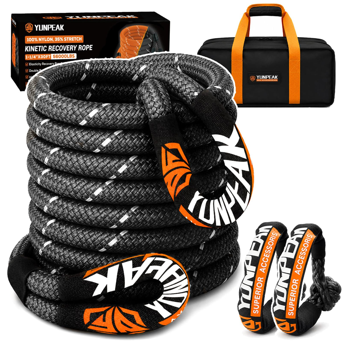 YUNPEAK front view of coiled kinetic rope showing compact storage and strength
