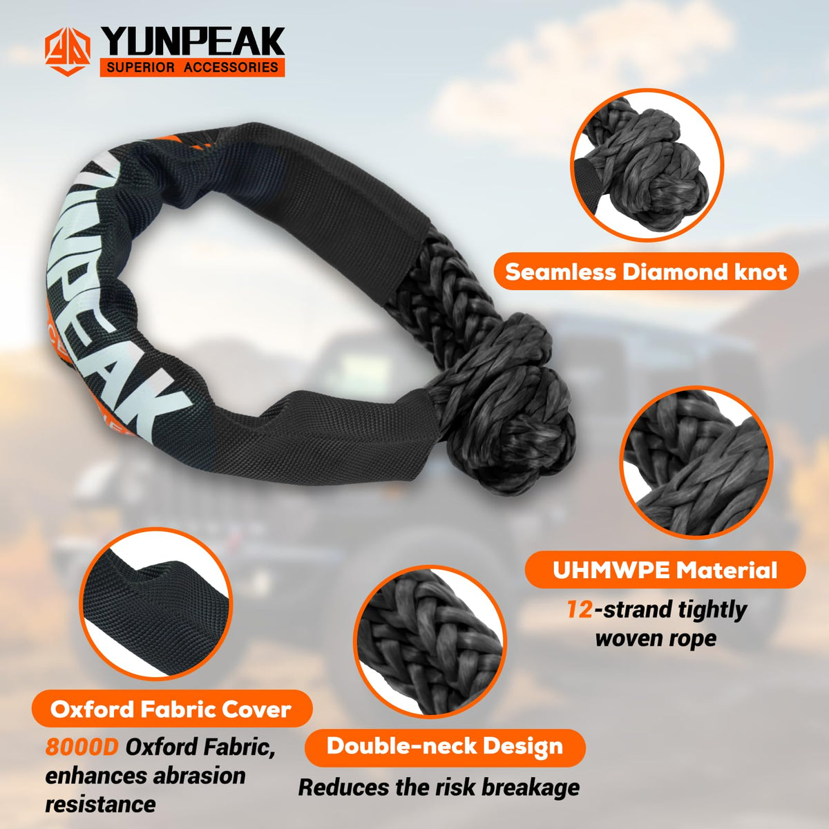 YUNPEAK polymer-coated rope repelling water and mud for all-weather durability