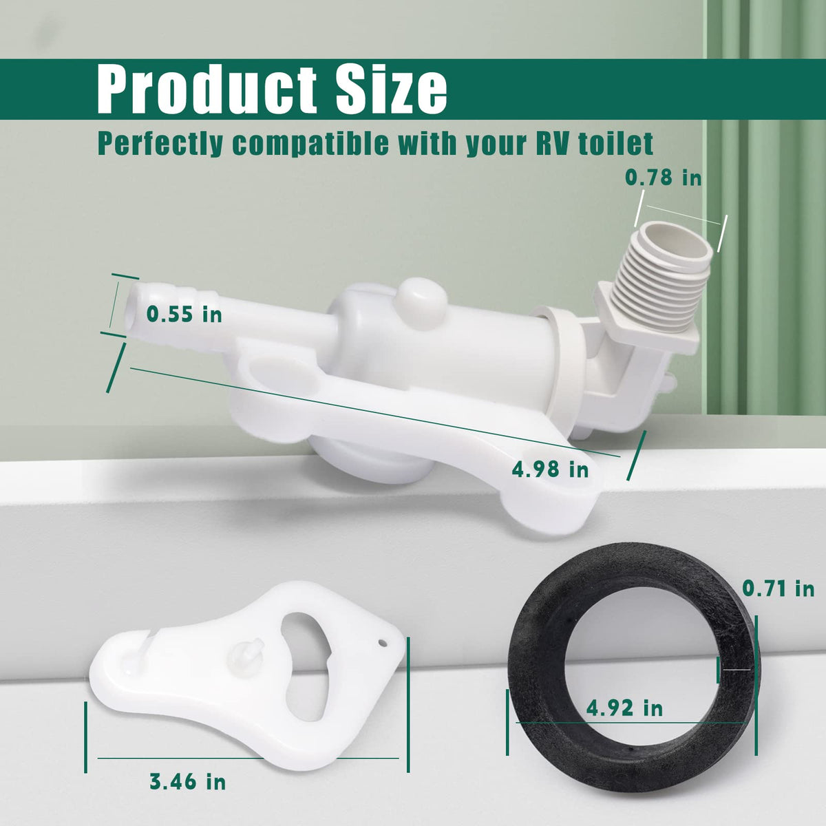 YUXIVCNE valve kit staged in an RV bathroom conveying reliable travel comfort