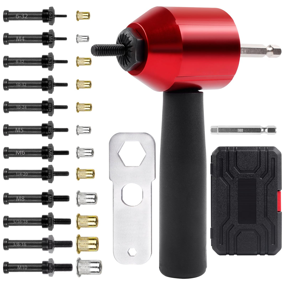 YUZES front packaging showing complete rivet nut kit and compact case for organized storage