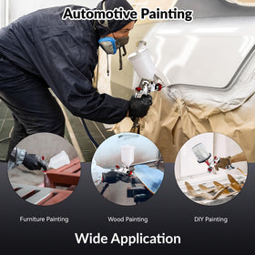 YUZES spray gun in use applying paint to furniture for smooth even coverage