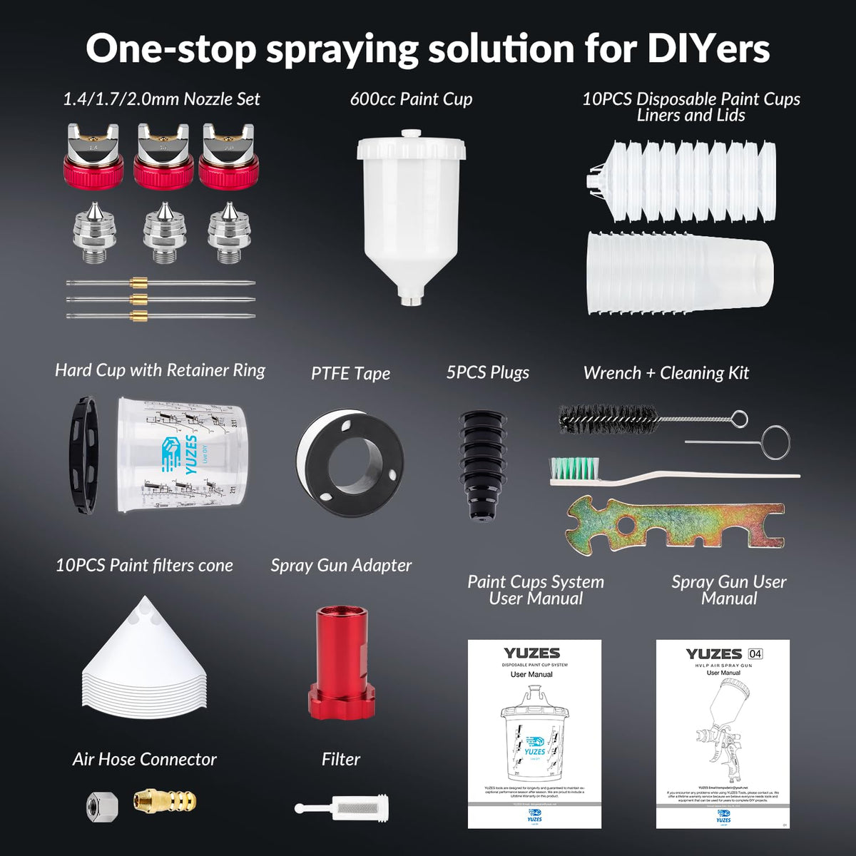 YUZES spray gun in a workshop showing professional setup and efficient workflow