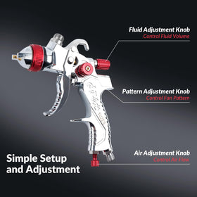 YUZES spray gun held next to hand demonstrating compact size and comfortable grip