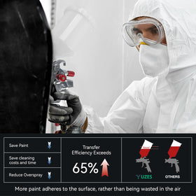 YUZES sprayer in use on automotive panel providing smooth, even coat application