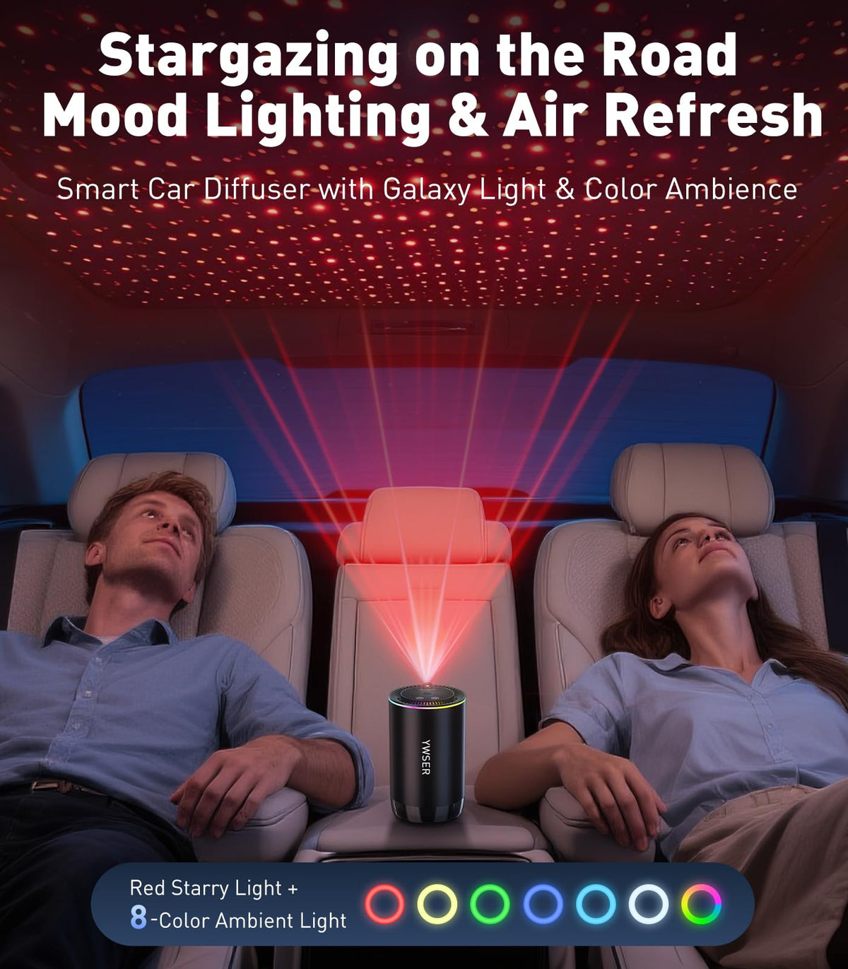 YWSER on dashboard in car providing automatic fragrance and ambiance