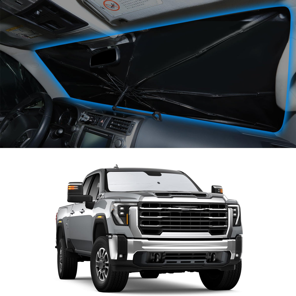 YYCKE front view showing full windshield coverage and cool-cabin benefit
