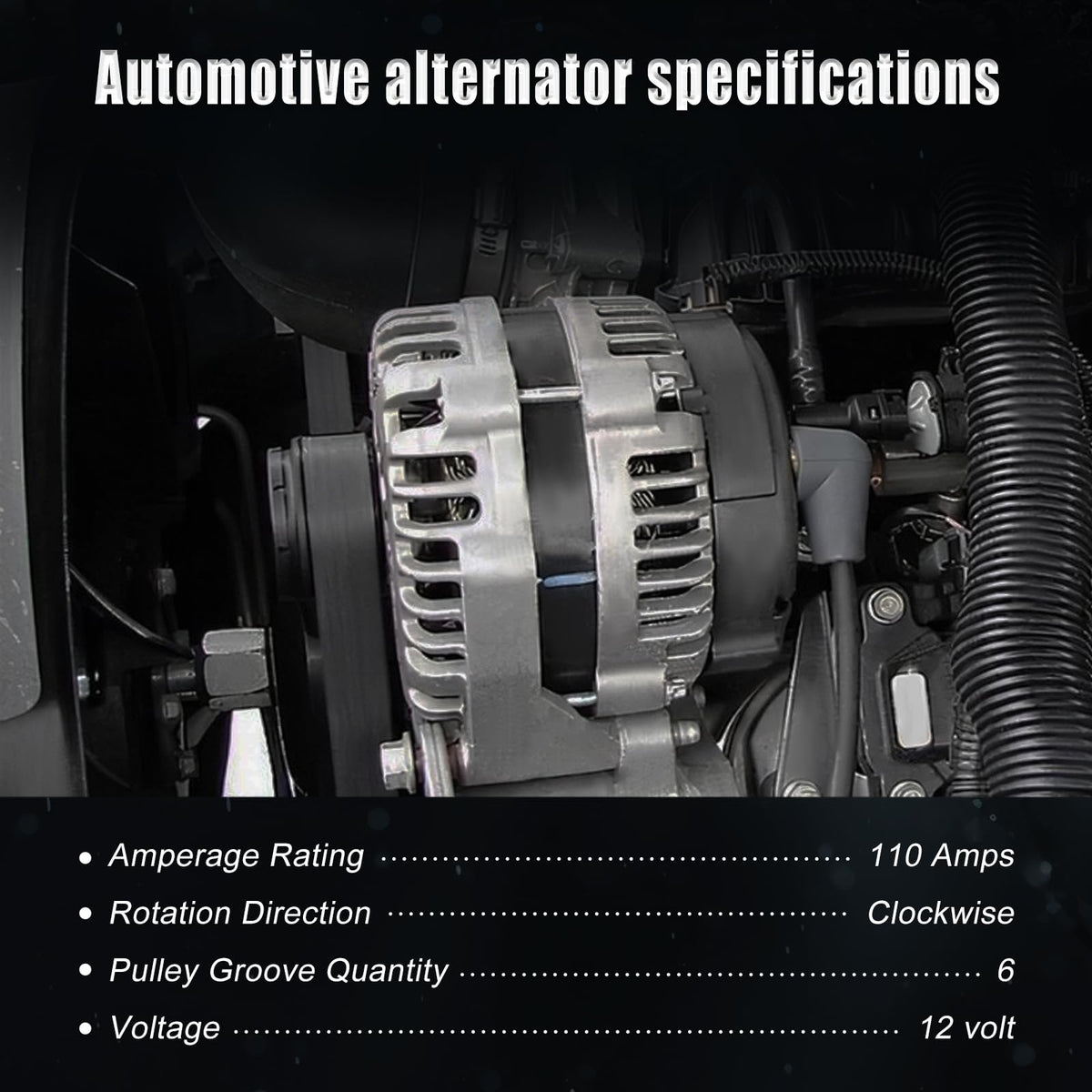 YYHHZZ alternator installed in engine bay demonstrating correct fit and routing